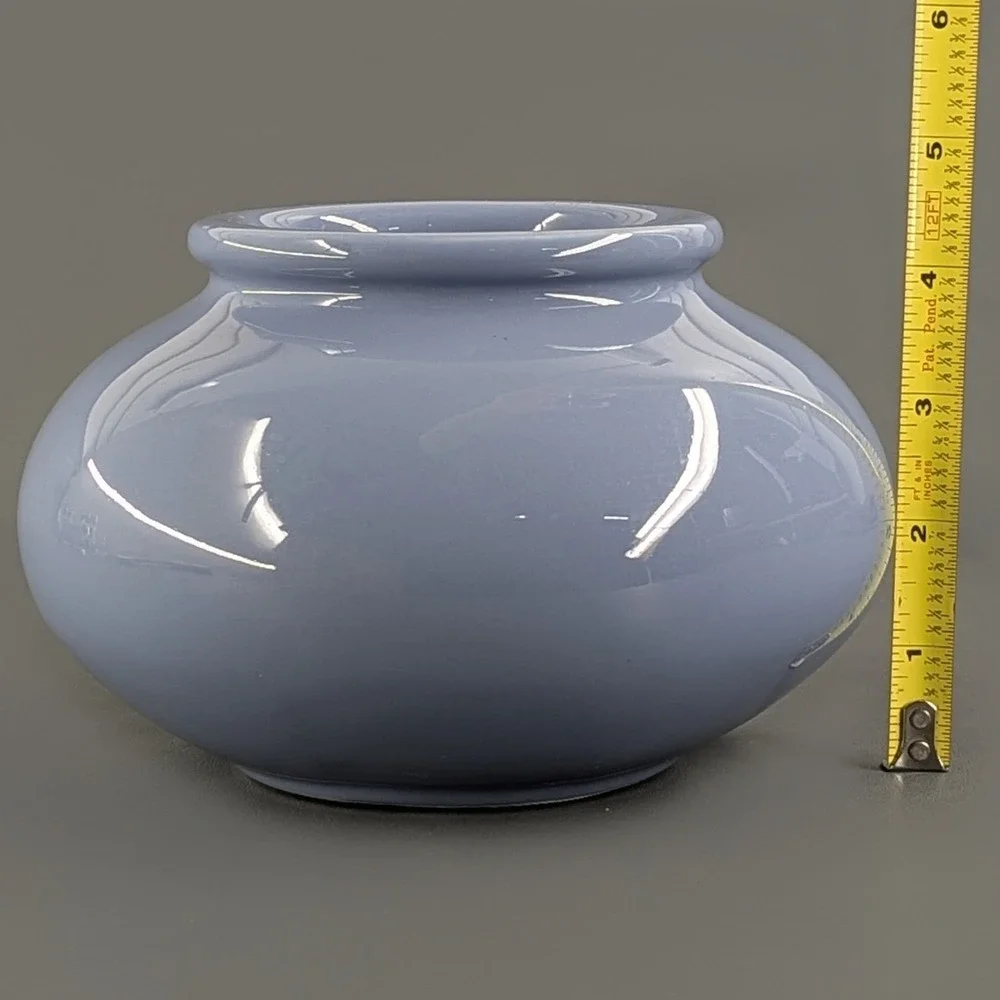 Blue Ceramic Taper Candle Holder Round Bulbous Glossy Periwinkle Glaze